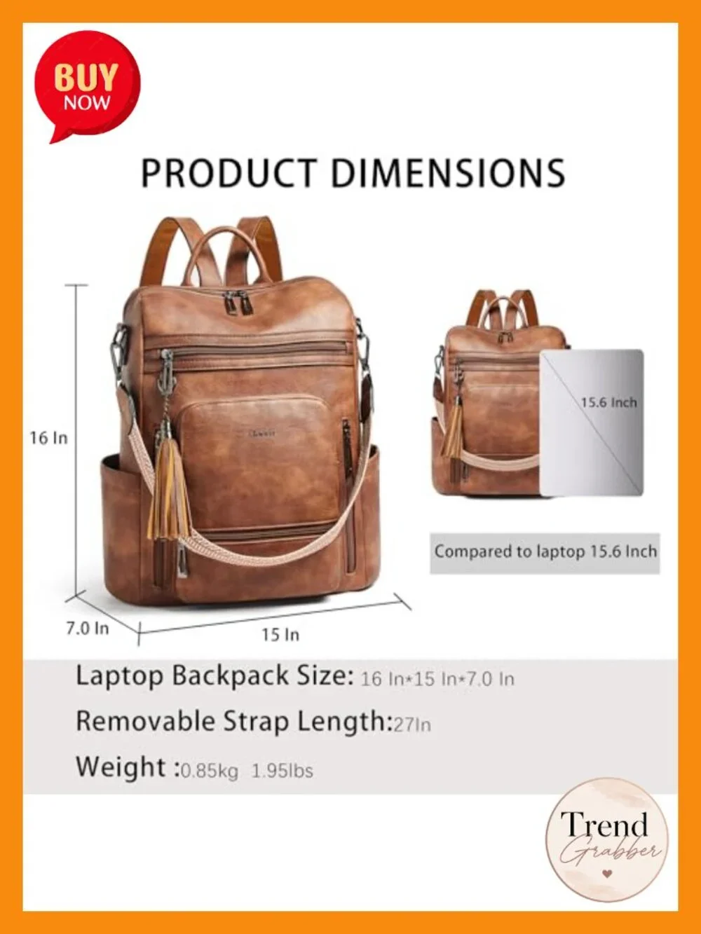 Vegan Leather Laptop Backpack for Women 15.6 inch Work Travel Backpack